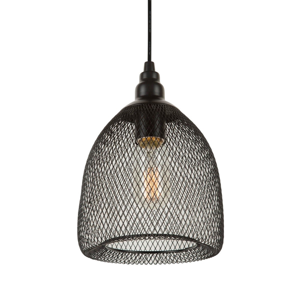 Forte Lighting Mesh 7" Steel Black Pendant With Black Industrial Mesh Shade