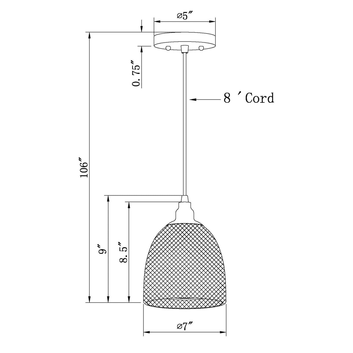 Forte Lighting Mesh 7" Steel Black Pendant With Black Industrial Mesh Shade