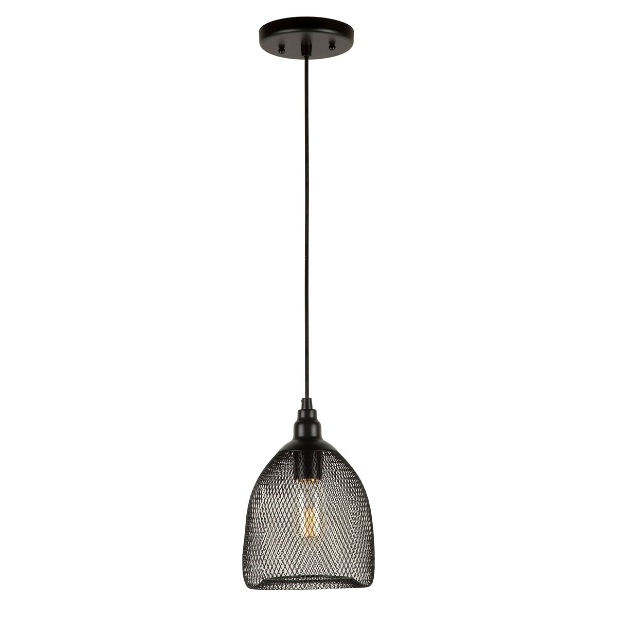 Forte Lighting Mesh 7" Steel Black Pendant With Black Industrial Mesh Shade