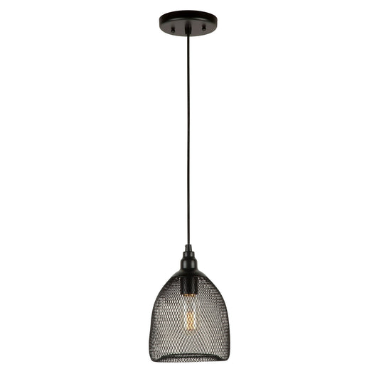 Forte Lighting Mesh 7" Steel Black Pendant With Black Industrial Mesh Shade