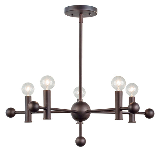 Forte Lighting Mia 23" 5-Light Steel Bare Bulb Chandelier In Antique Bronze Finish