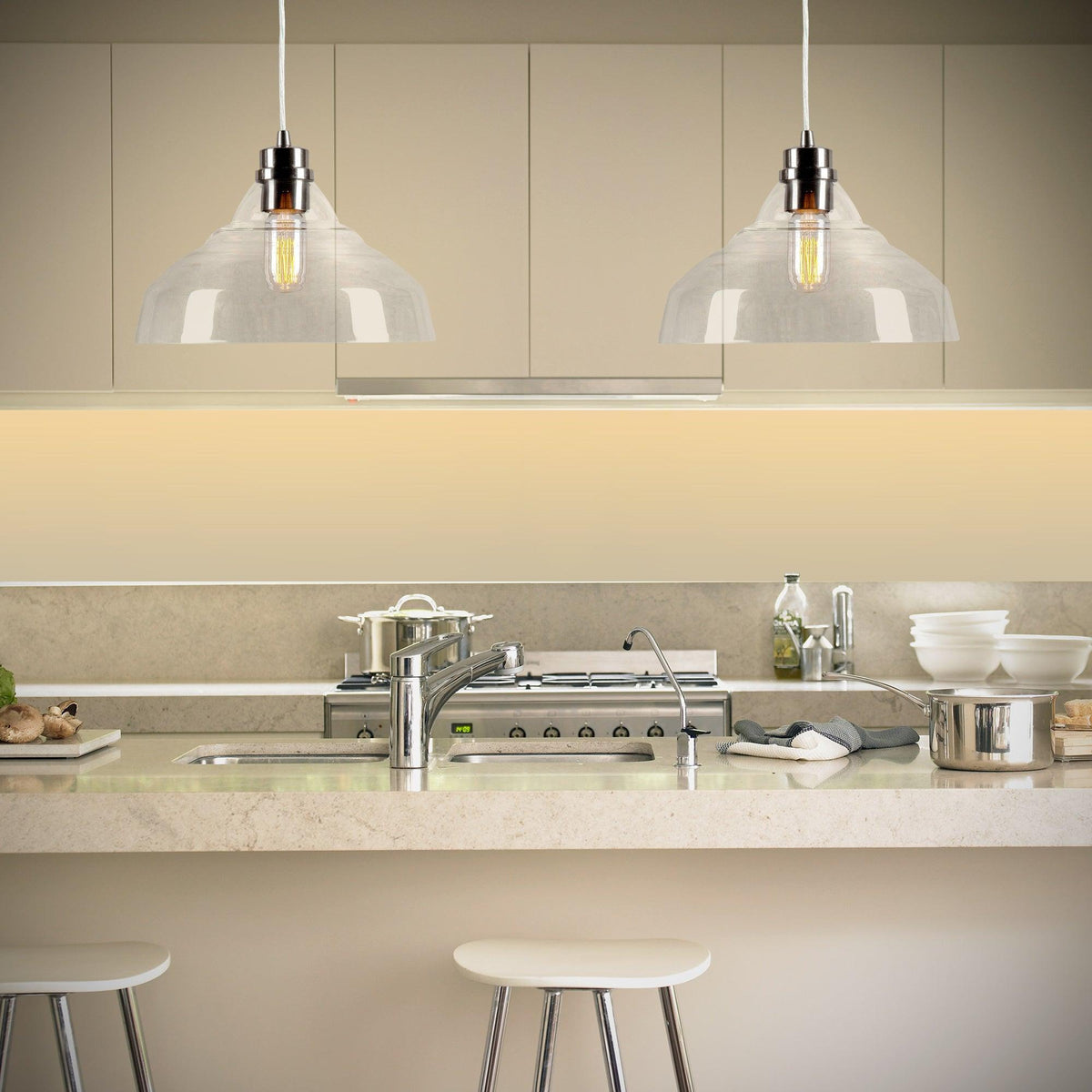 Forte Lighting Milo 12" Steel Brushed Nickel Mini Pendant With Clear Glass Shade