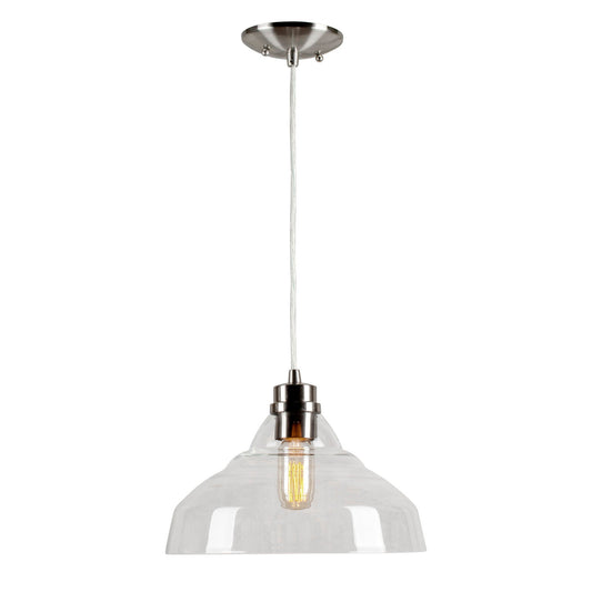 Forte Lighting Milo 12" Steel Brushed Nickel Mini Pendant With Clear Glass Shade