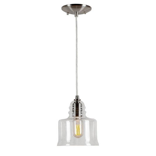 Forte Lighting Milo 7" 1-Light Steel Brushed Nickel Pendant With Clear Glass Shade