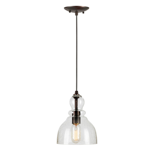 Forte Lighting Milo 7" Steel Antique Bronze Mini Pendant With Clear Seeded Glass Shade