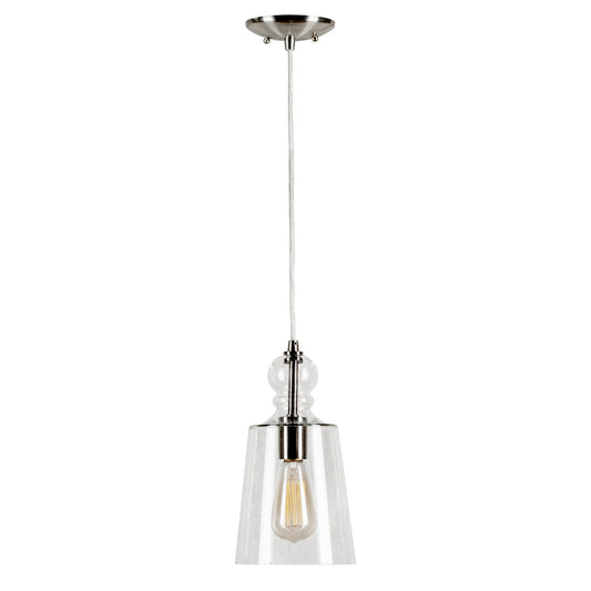 Forte Lighting Milo 7" Steel Brushed Nickel Mini Pendant With Clear Glass Shade