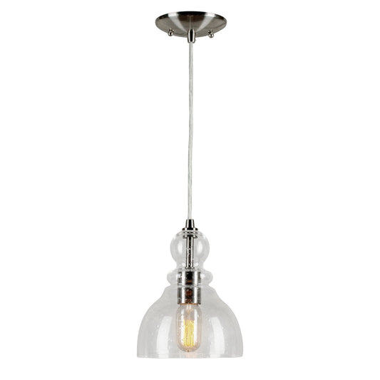 Forte Lighting Milo 7" Steel Brushed Nickel Mini Pendant With Clear Seeded Glass Shade
