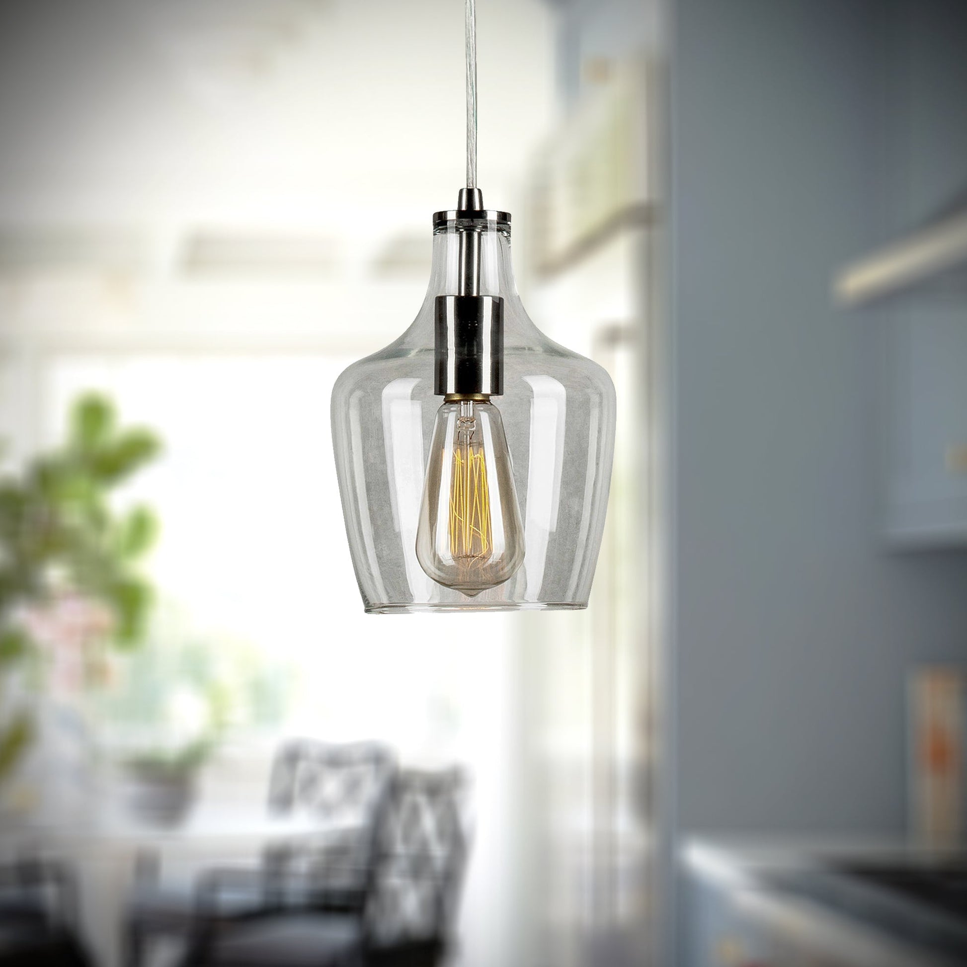 Forte Lighting Milo 7" Steel Brushed Nickel Pendant With Clear Glass Shade