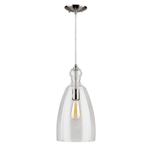 Forte Lighting Milo 8" Steel Brushed Nickel Mini Pendant With Clear Glass Shade