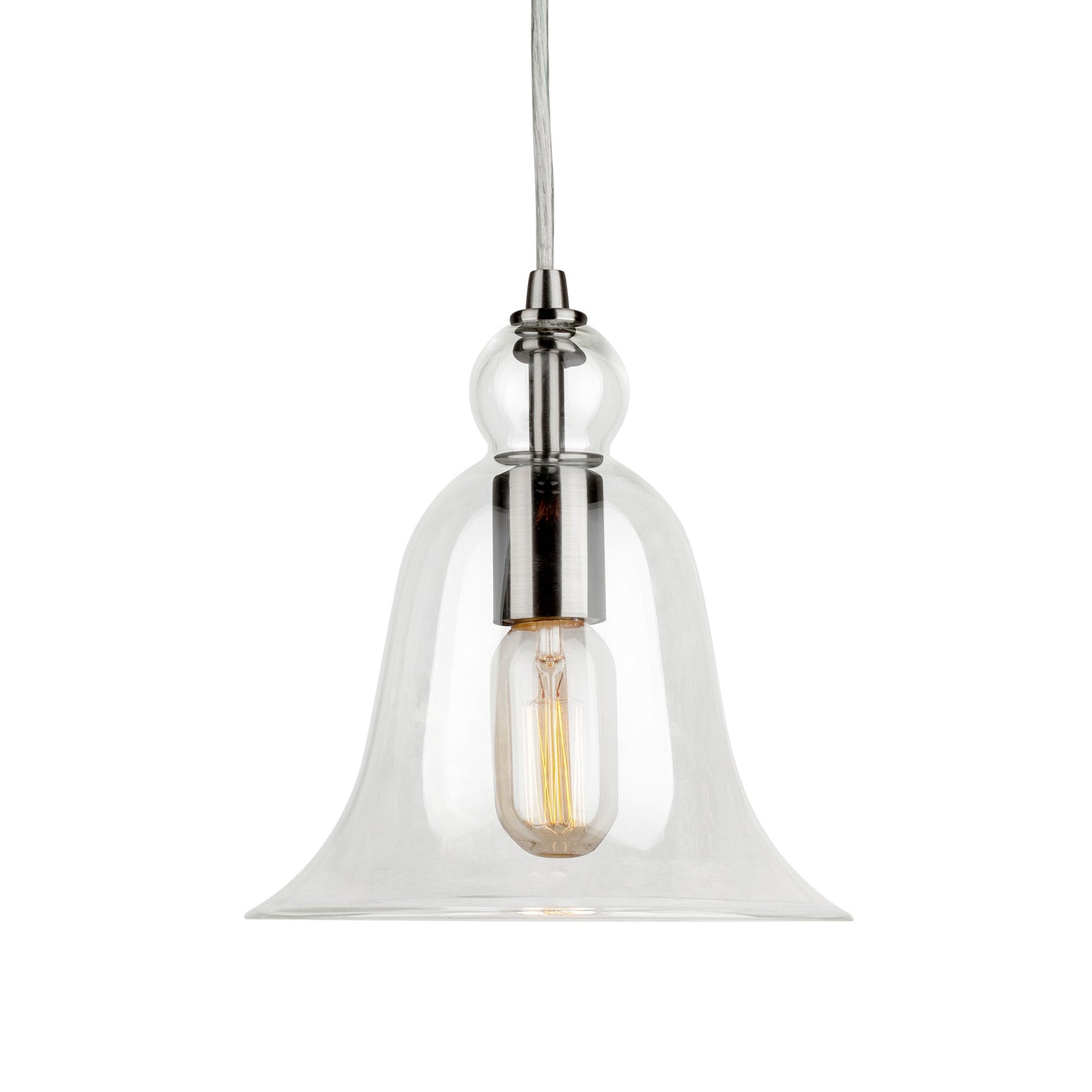 Forte Lighting Milo 8" Steel Brushed Nickel Pendant With Clear Glass Shade