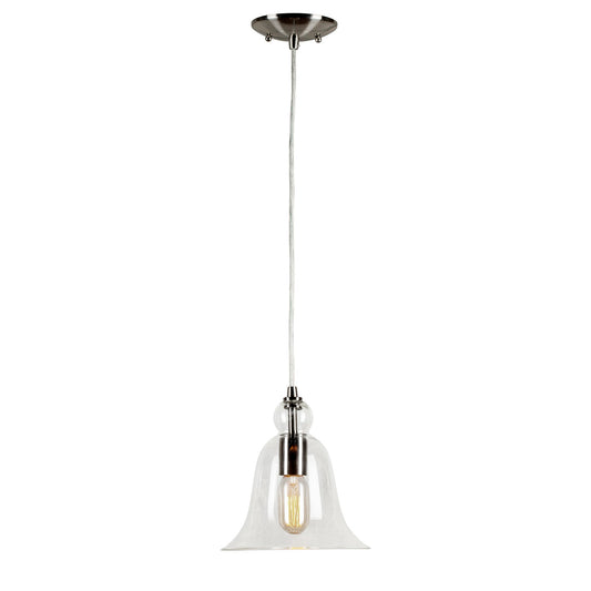 Forte Lighting Milo 8" Steel Brushed Nickel Pendant With Clear Glass Shade
