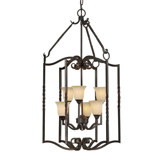 Forte Lighting Molly 20" 6-Light Steel Bordeaux Pendant Light With Tapioca Glass Shades