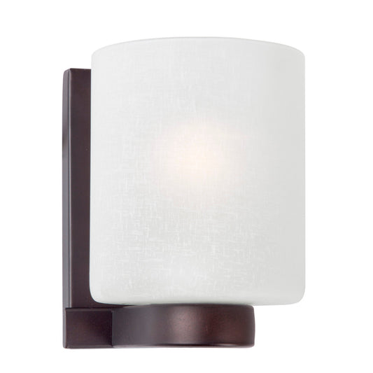 Forte Lighting Mona 5" Steel Antique Bronze Wall Sconce With White Linen Glass Shade