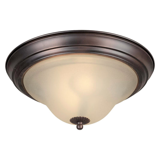 Forte Lighting Monroe 13" 2-Light Steel Fluorescent Antique Bronze Finish Flush Mount With Shaded Umber Glass Shade