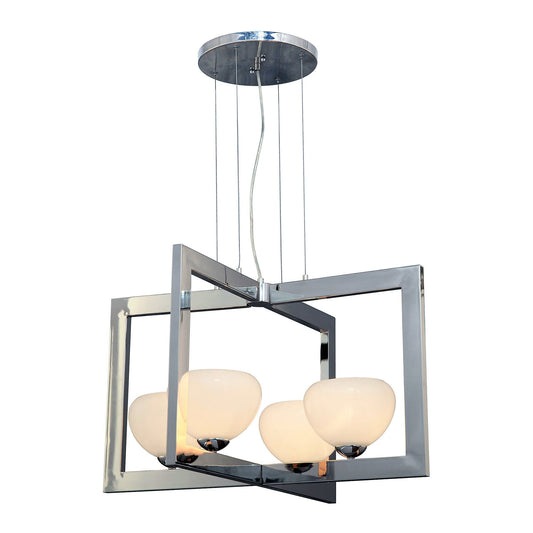Forte Lighting Monroe 28" 4-Light Steel Brushed Nickel Pendant Light With Satin Opal Glass Shades
