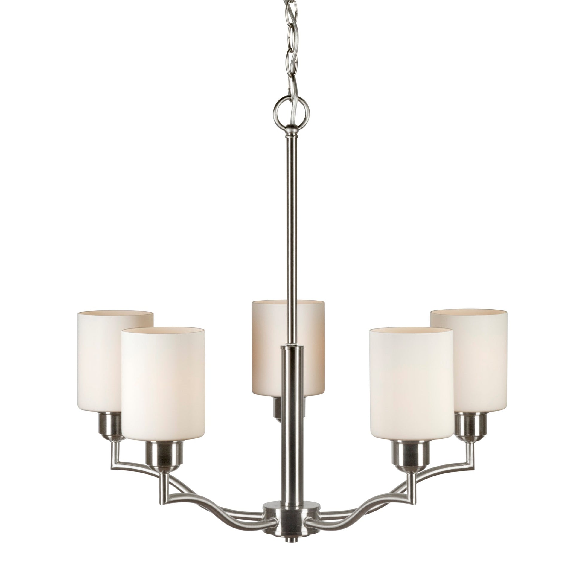 Forte Lighting Nao 25" 5-Light Steel Brushed Nickel Round Chandelier With White Glass Shades