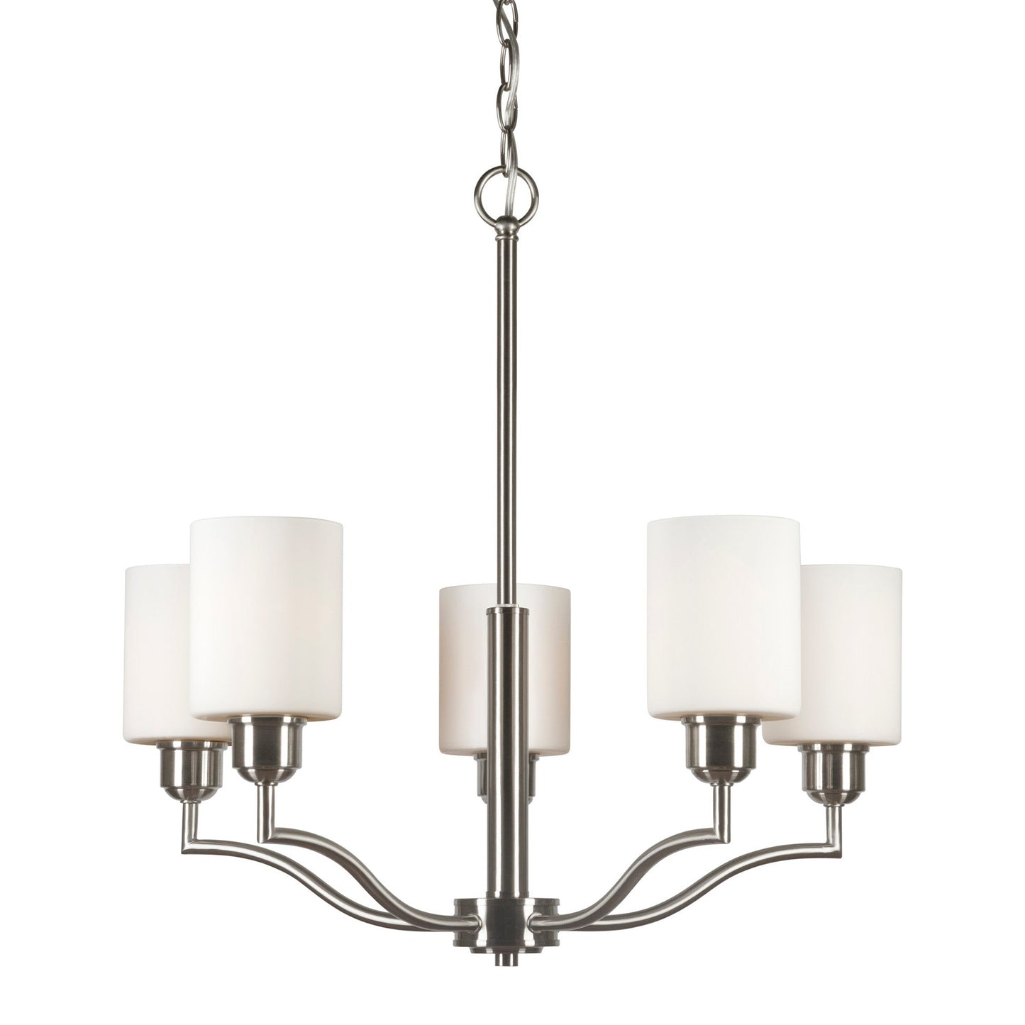 Forte Lighting Nao 25" 5-Light Steel Brushed Nickel Round Chandelier With White Glass Shades