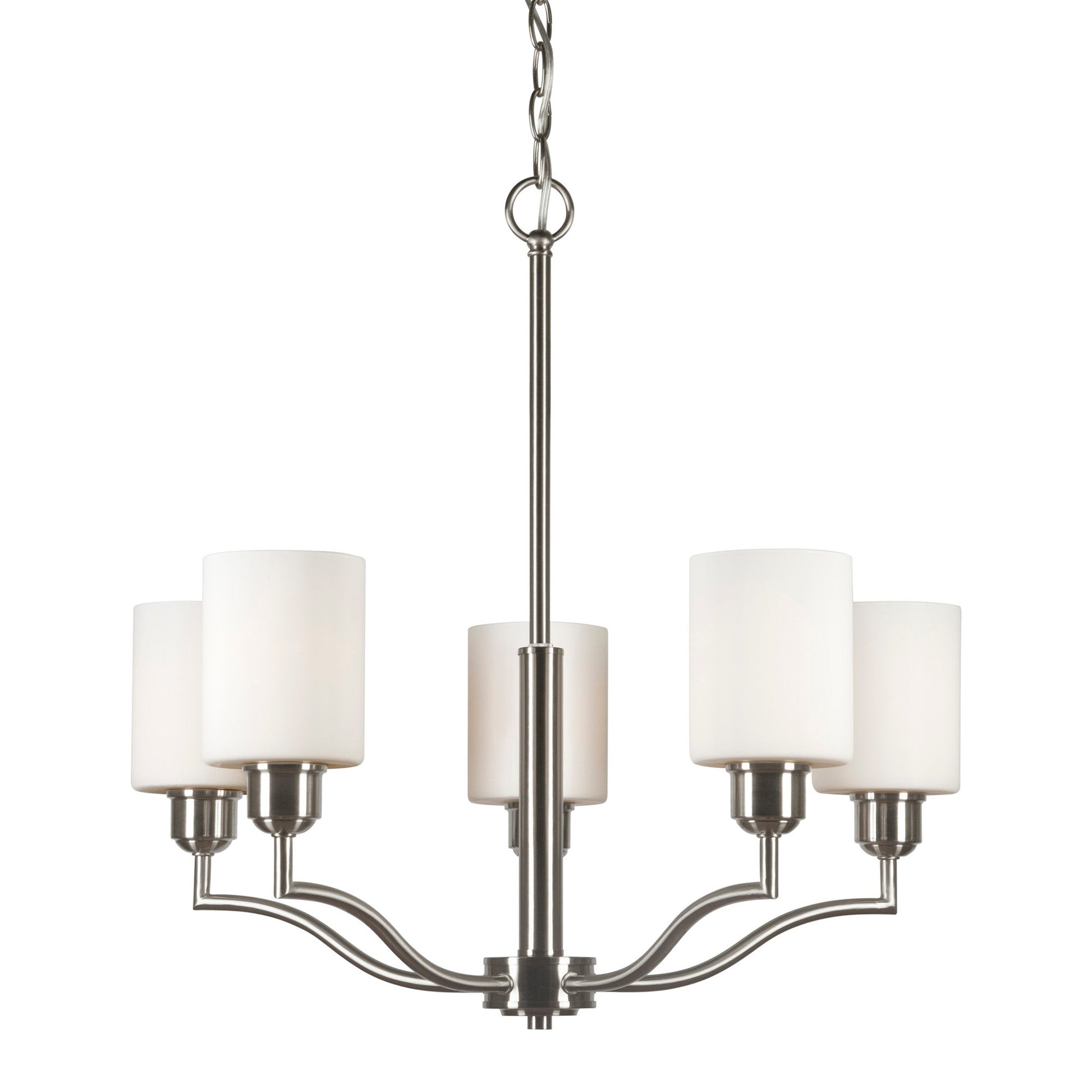 Forte Lighting Nao 25" 5-Light Steel Brushed Nickel Round Chandelier With White Glass Shades