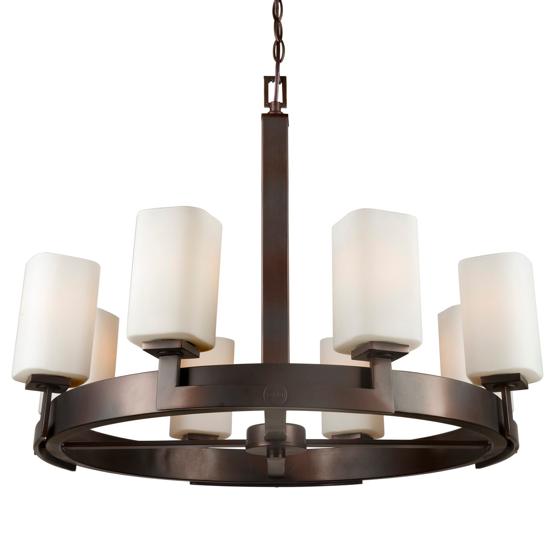 Forte Lighting Nate 28" 8-Light Steel Antique Bronze Chandelier With Square White Glass Shades