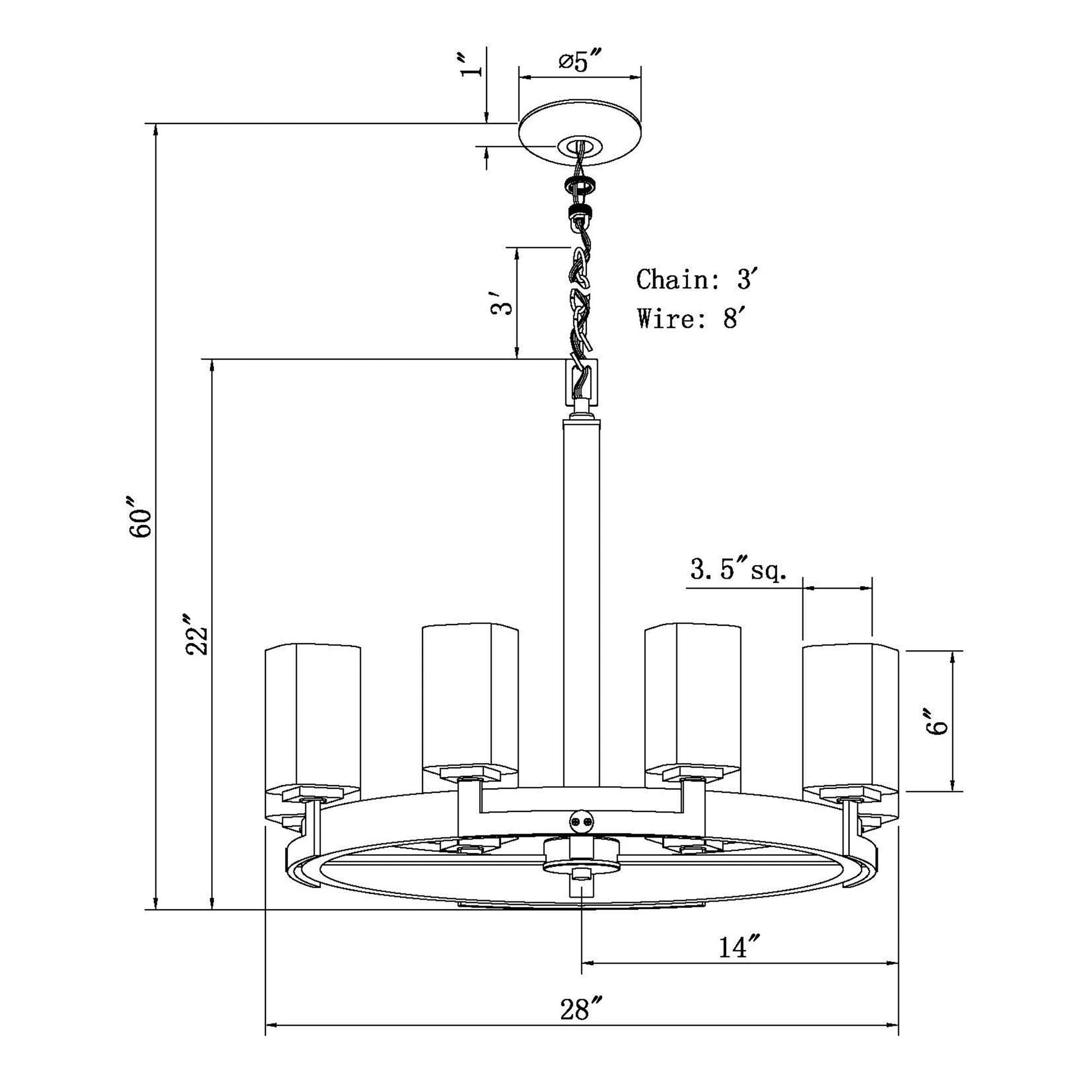 Forte Lighting Nate 28" 8-Light Steel Antique Bronze Chandelier With Square White Glass Shades