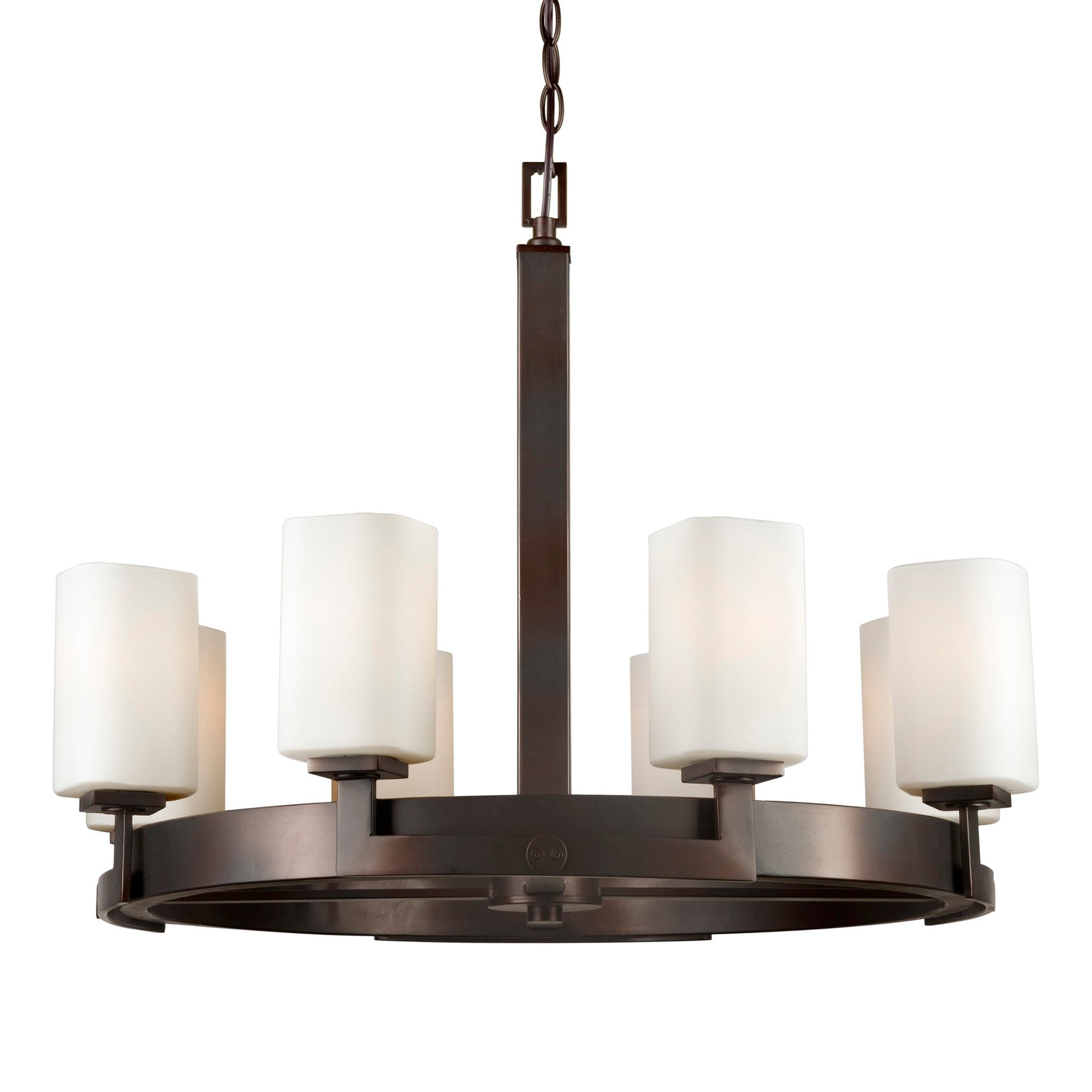 Forte Lighting Nate 28" 8-Light Steel Antique Bronze Chandelier With Square White Glass Shades