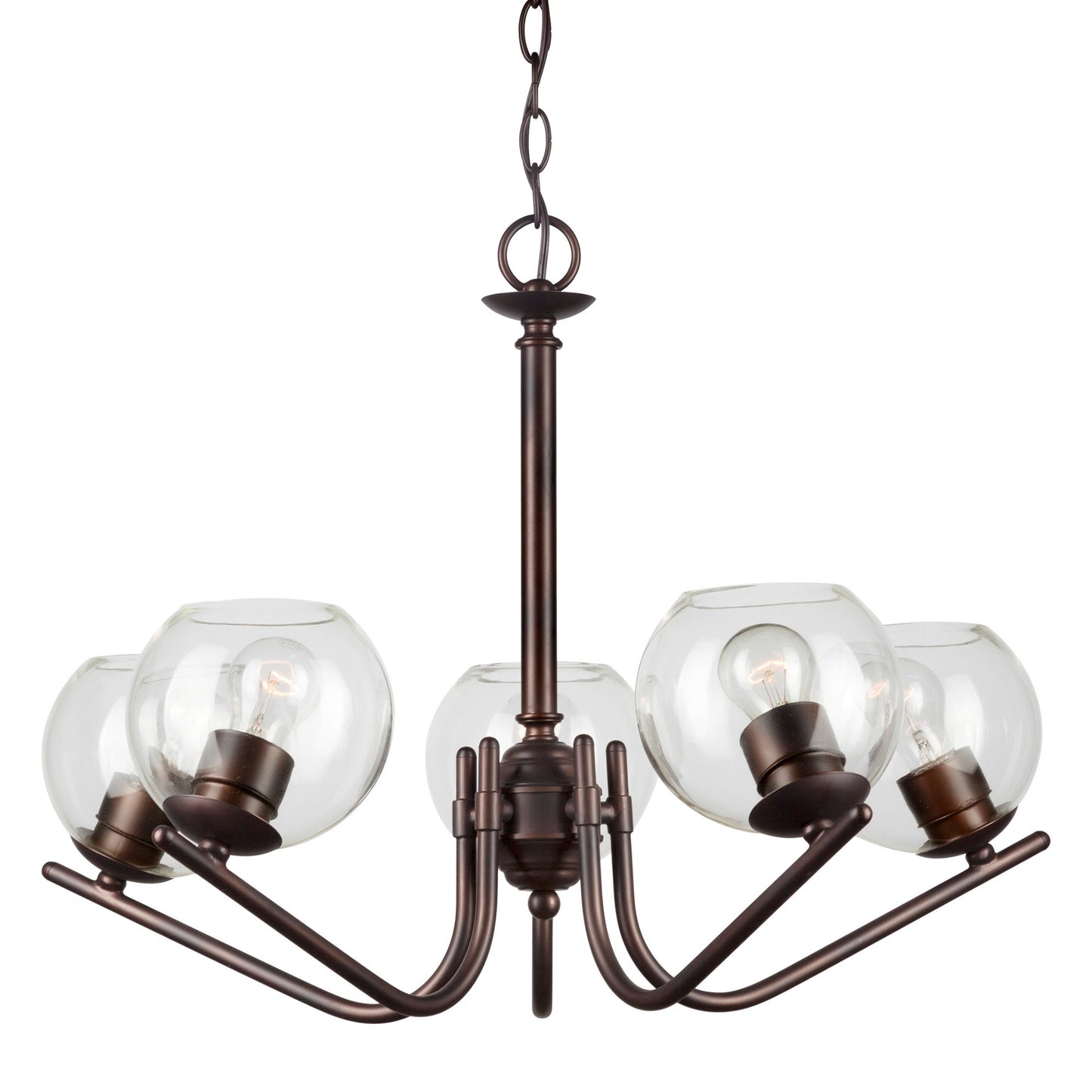 Forte Lighting Naya 19" 5-Light Steel Antique Bronze Round Chandelier With Clear Globe Glass Shades