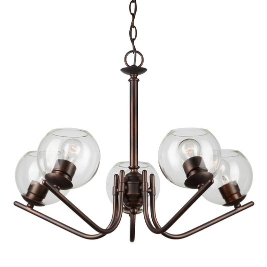 Forte Lighting Naya 19" 5-Light Steel Antique Bronze Round Chandelier With Clear Globe Glass Shades