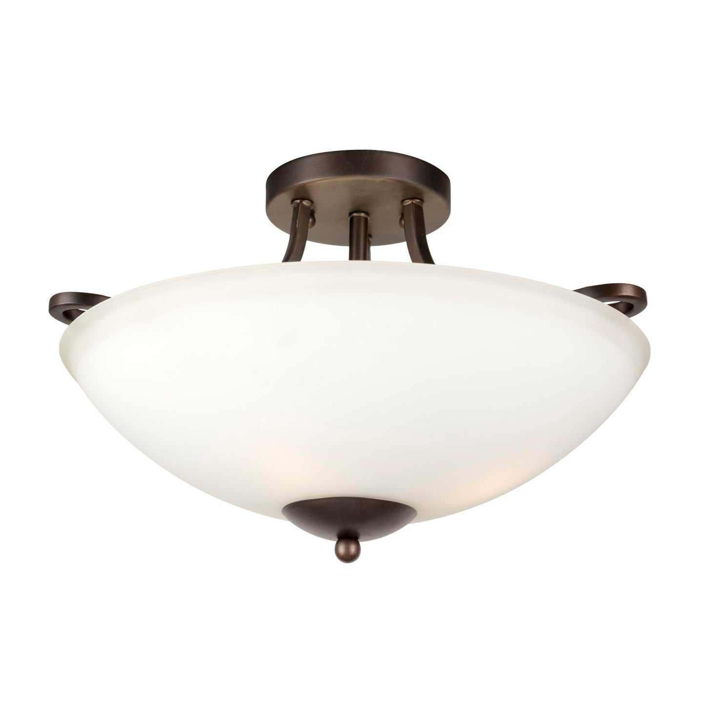 Forte Lighting Nell 17" 3-Light Steel Antique Bronze Semi-Flush Mount With White Glass Shade