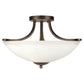 Forte Lighting Nell 17" 3-Light Steel Antique Bronze Semi-Flush Mount With White Glass Shade