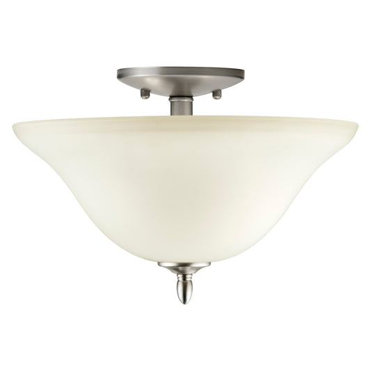 Forte Lighting Nelson 13" 2-Light Steel Brushed Nickel Semi-Flush Mount With White Glass Shade