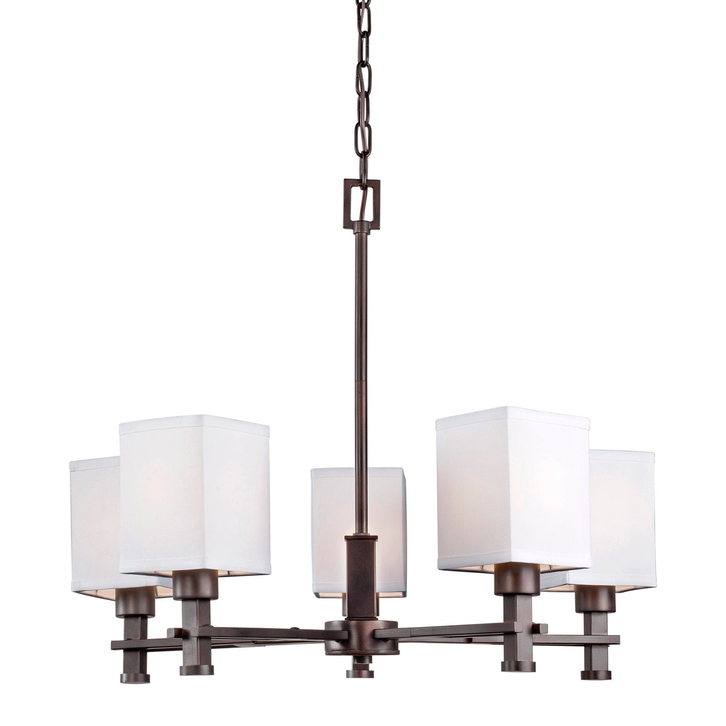 Forte Lighting Nora 23" 5-Light Steel Antique Bronze Round Chandelier With Square Off White Linen Shades