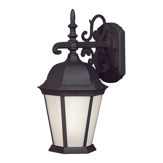 Forte Lighting Oliver 10" 1-Light Fluorescent Die Cast Aluminum Black Outdoor Wall Light With Frosted Seeded Glass Panels Shade