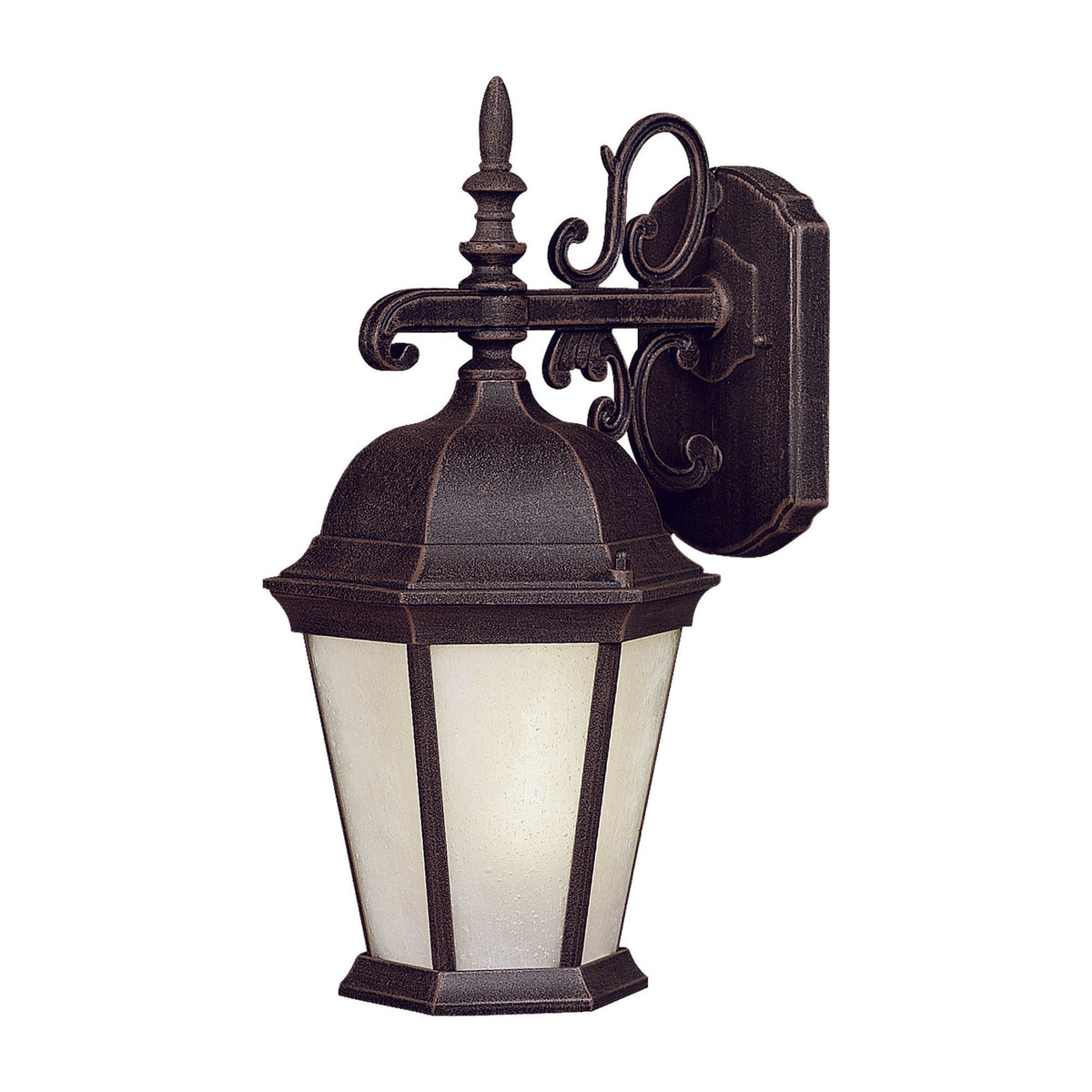 Forte Lighting Oliver 10" 1-Light Fluorescent Die Cast Aluminum Painted Rust Finish Outdoor Wall Light With Frosted Seeded Glass Panels Shade