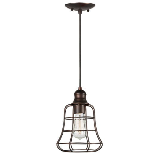 Forte Lighting Ooma 8" Steel Antique Bronze Pendant With Antique Bronze Mesh Shade