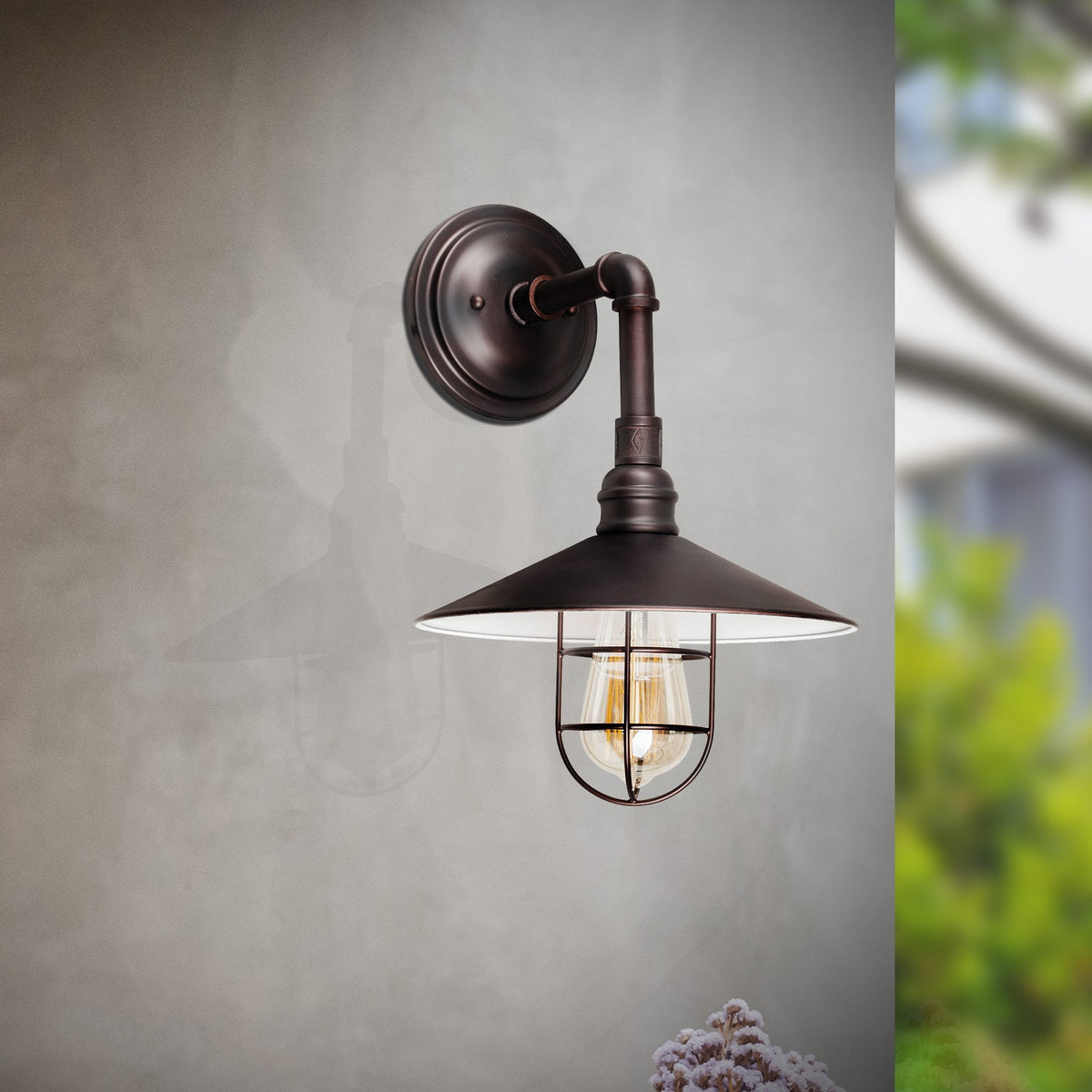 Forte Lighting Ori 10" Steel Antique Bronze Outdoor Wall Light With Metal Shade