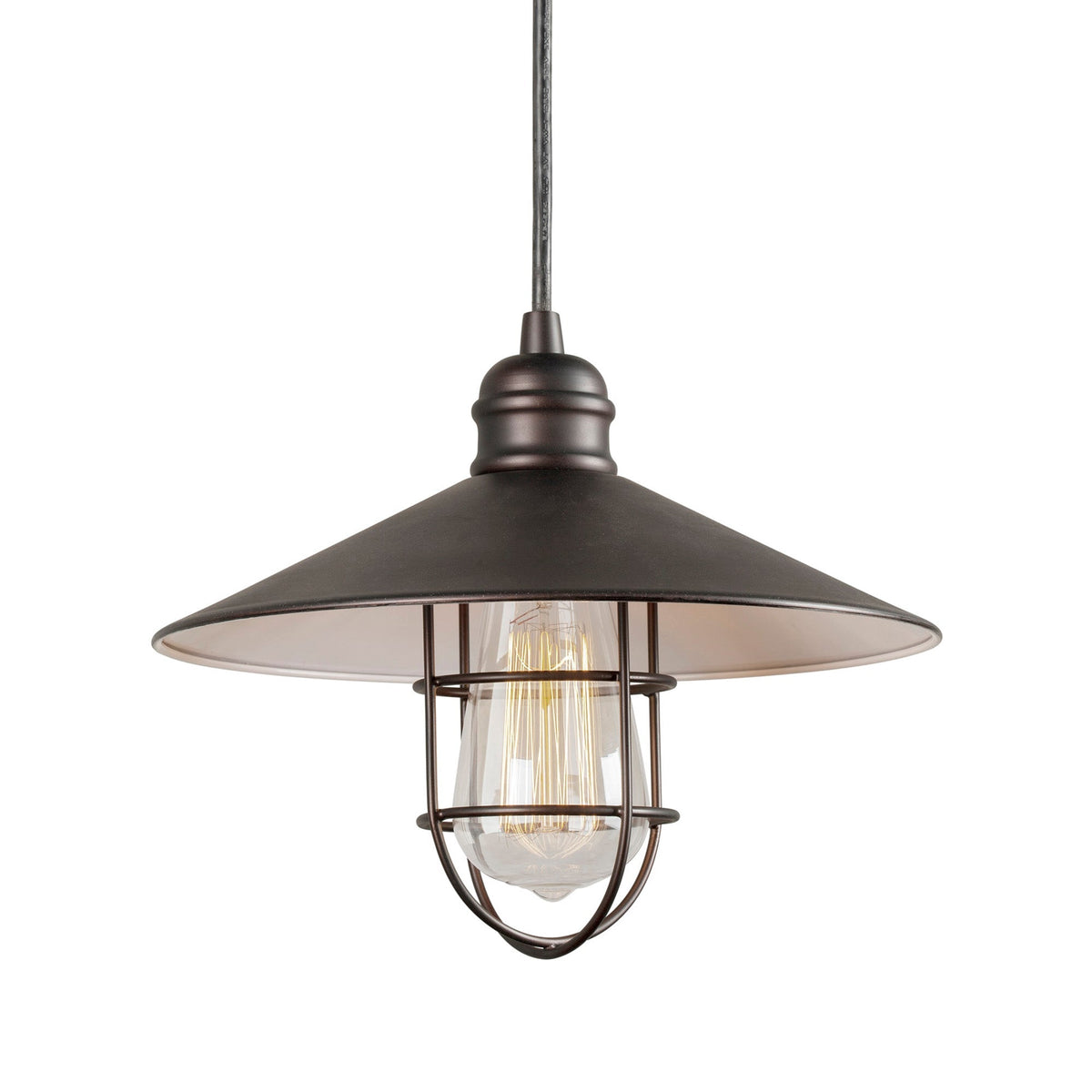 Forte Lighting Ori 10" Steel Antique Bronze Pendant With Cage Metal Shade