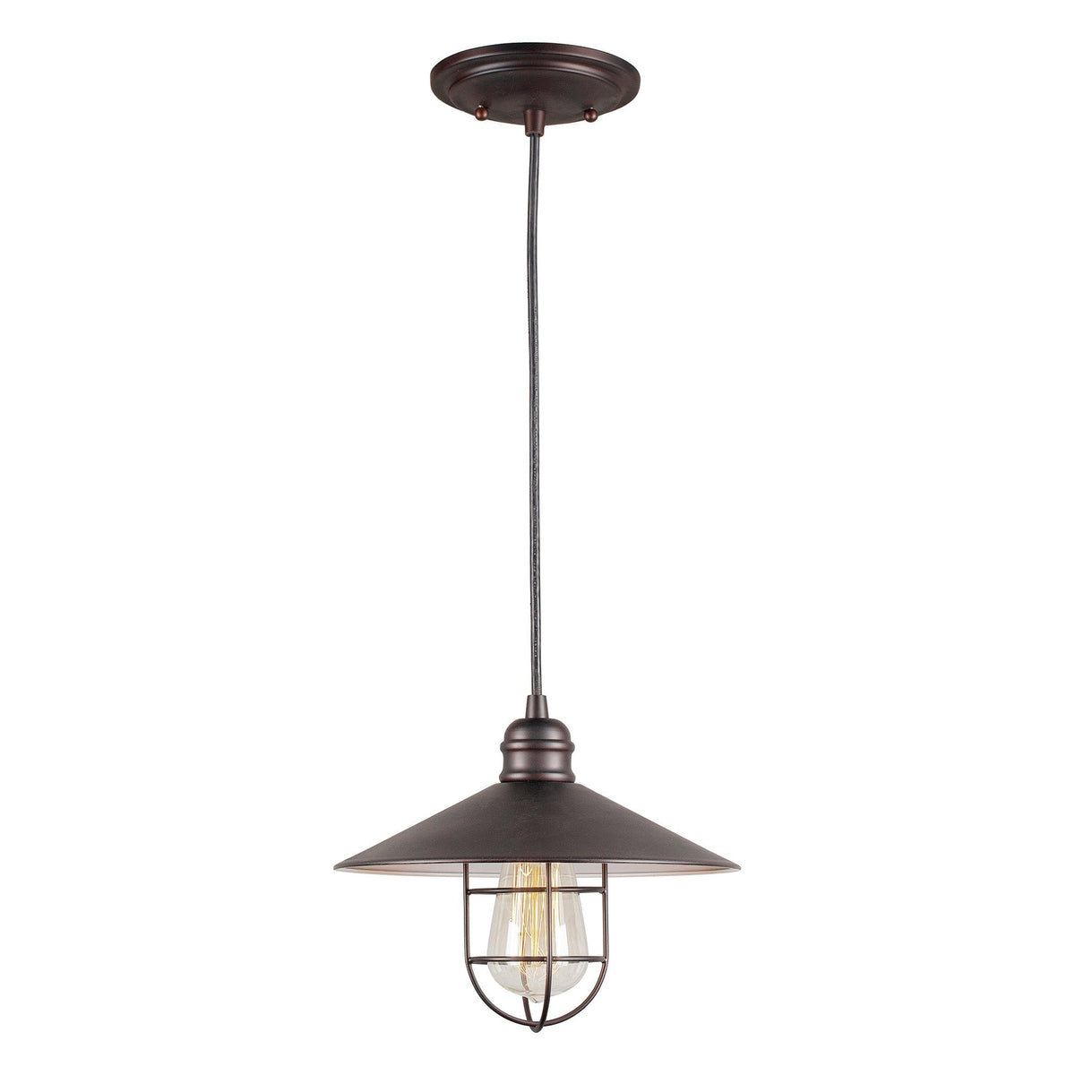 Forte Lighting Ori 10" Steel Antique Bronze Pendant With Cage Metal Shade