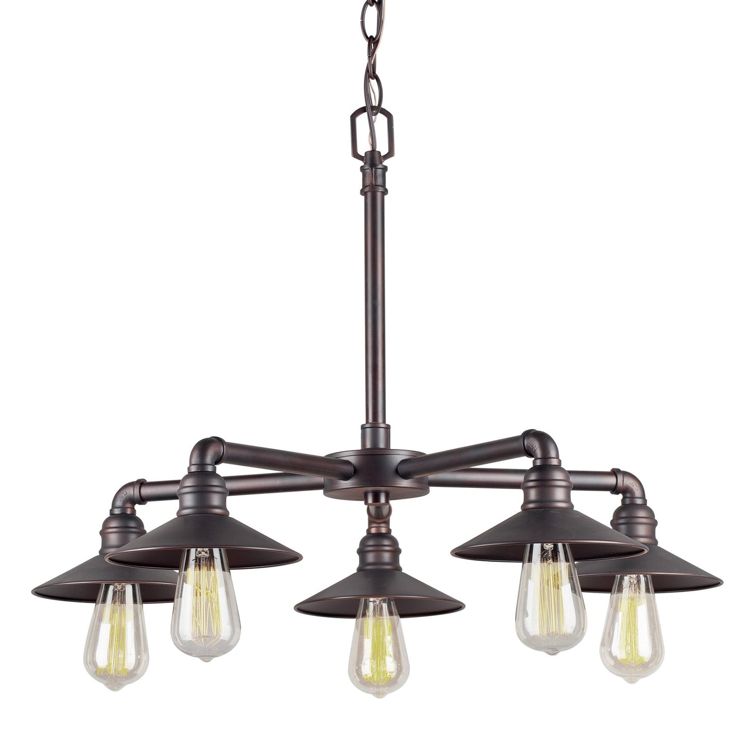 Forte Lighting Ori 27" 5-Light Steel Antique Bronze Chain Hung Chandelier With Metal Shades