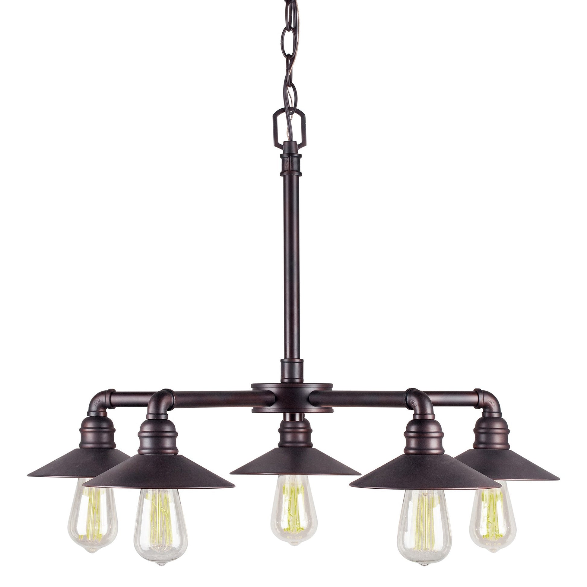 Forte Lighting Ori 27" 5-Light Steel Antique Bronze Chain Hung Chandelier With Metal Shades