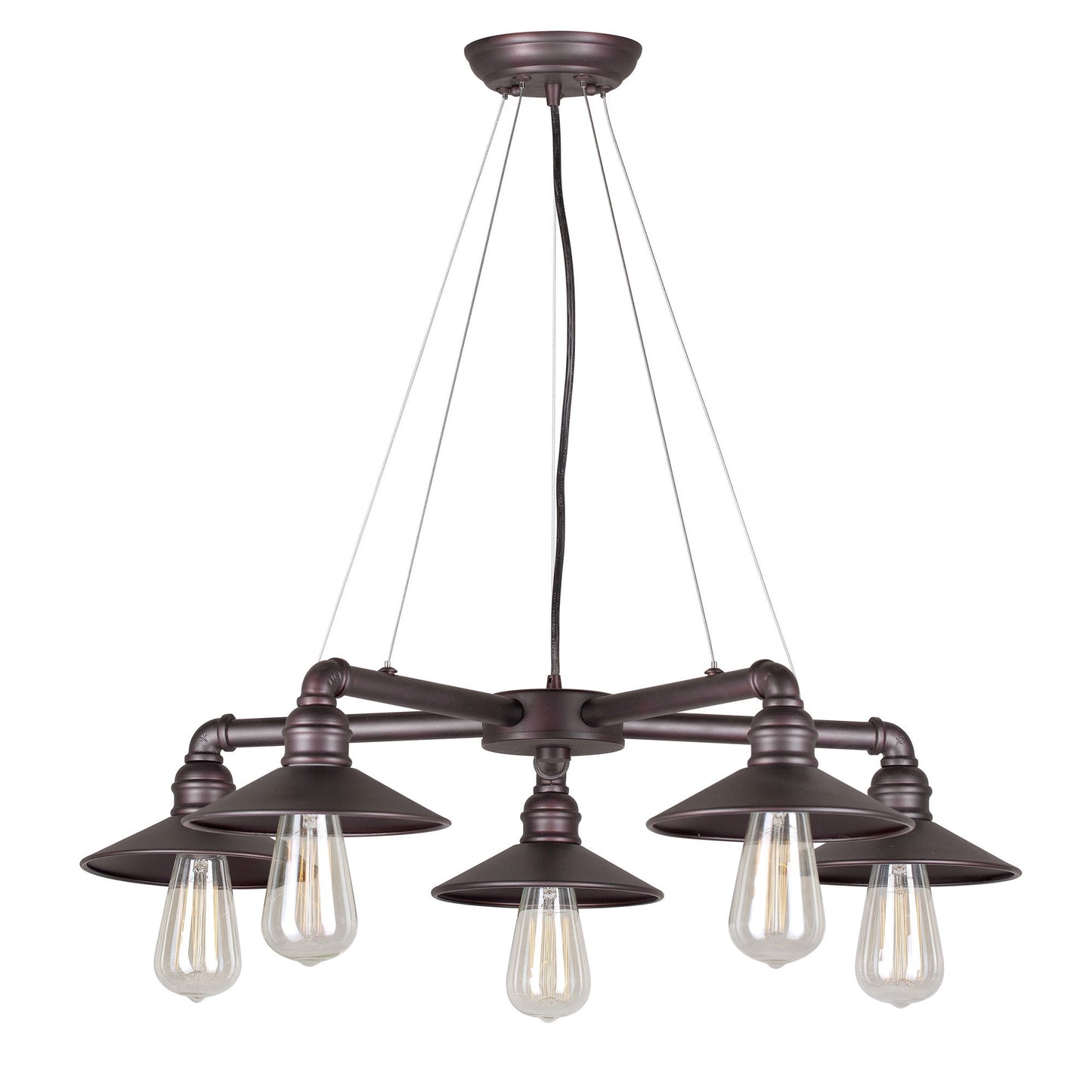 Forte Lighting Ori 27" 5-Light Steel Antique Bronze Round Chandelier With Metal Shades