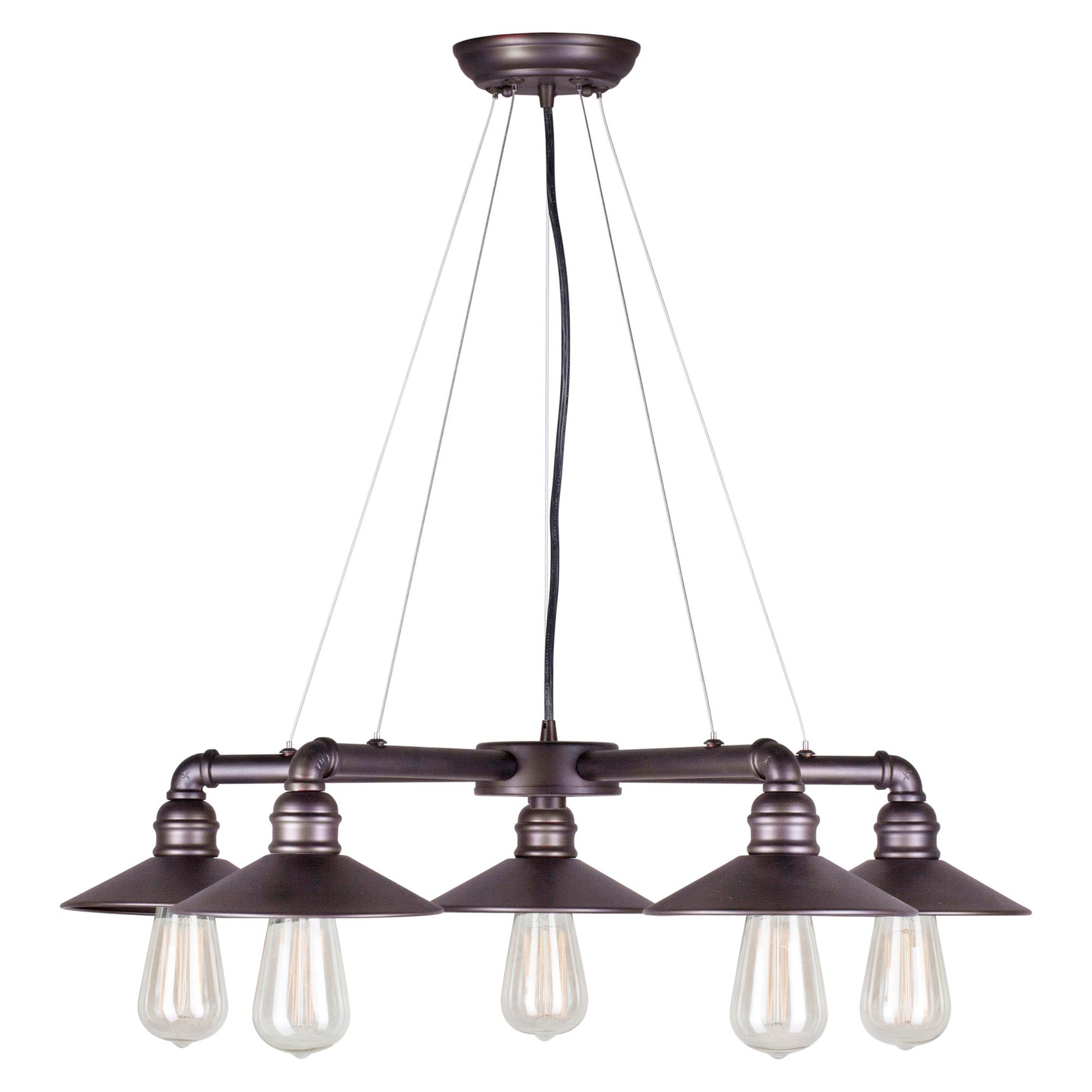 Forte Lighting Ori 27" 5-Light Steel Antique Bronze Round Chandelier With Metal Shades