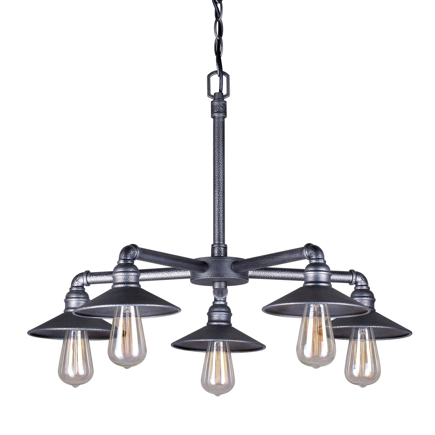 Forte Lighting Ori 27" 5-Light Steel Industrial Gray Chain Hung Chandelier With Metal Shades