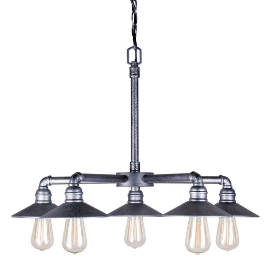 Forte Lighting Ori 27" 5-Light Steel Industrial Gray Chain Hung Chandelier With Metal Shades