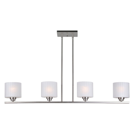 Forte Lighting Oscar 45" 4-Light Steel Brushed Nickel Pendant Light With Frosted Ribbed Glass Shades