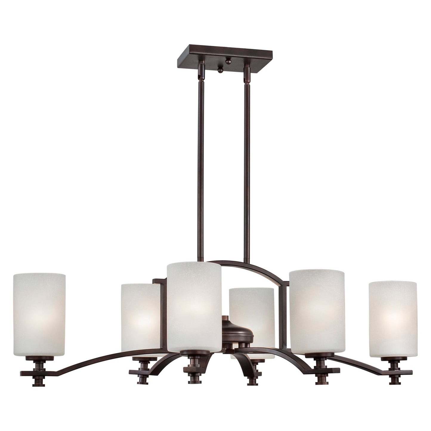 Forte Lighting Page 36" 6-Light Steel Antique Bronze Oval Chandelier With White Linen Glass Shades