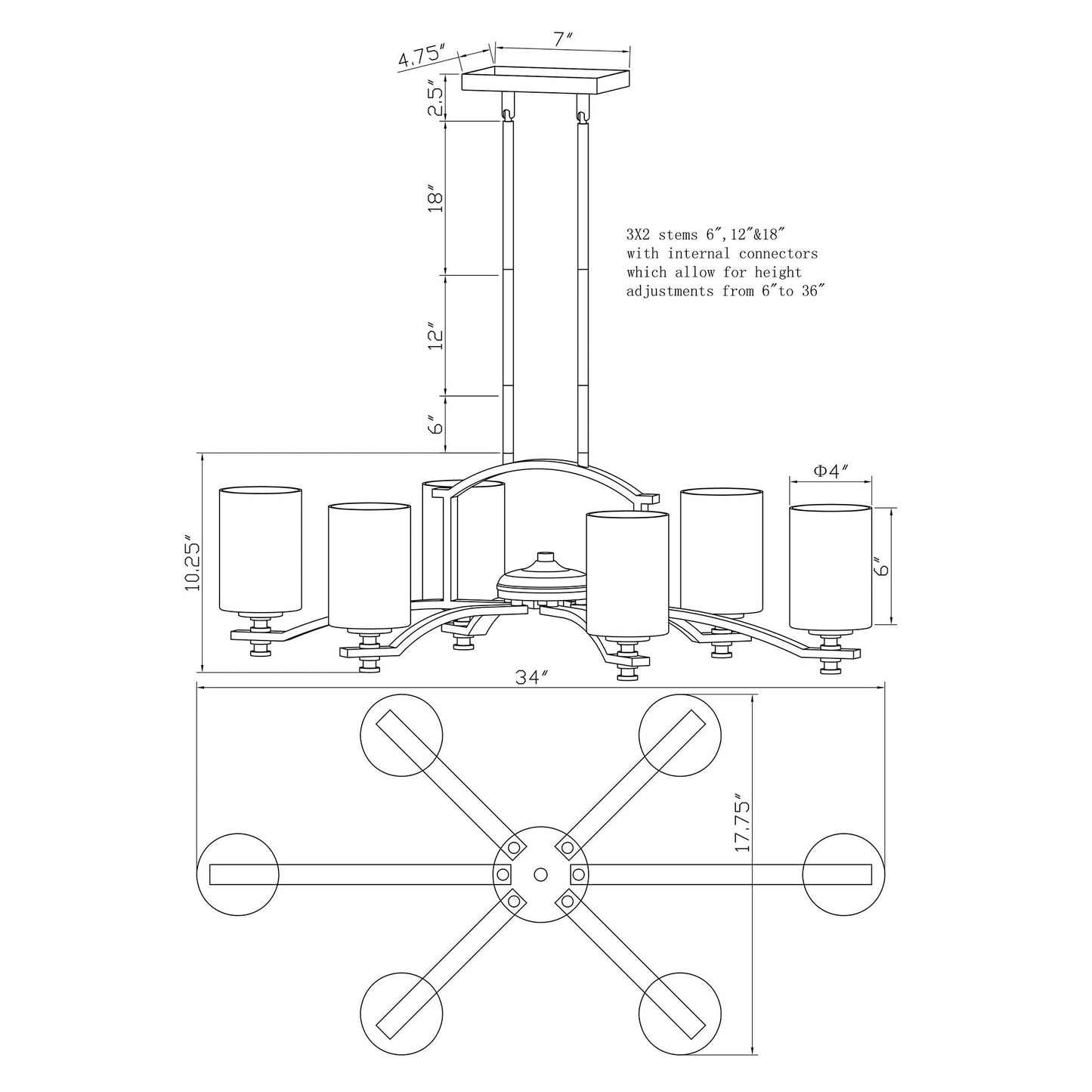 Forte Lighting Page 36" 6-Light Steel Antique Bronze Oval Chandelier With White Linen Glass Shades