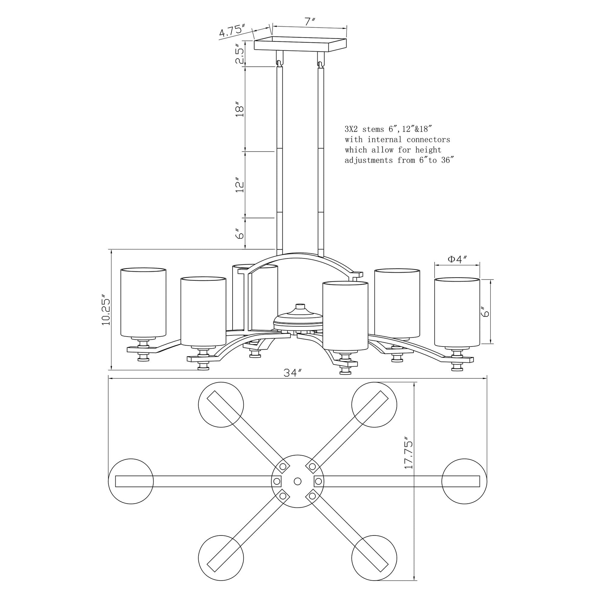 Forte Lighting Page 36" 6-Light Steel Antique Bronze Oval Chandelier With White Linen Glass Shades