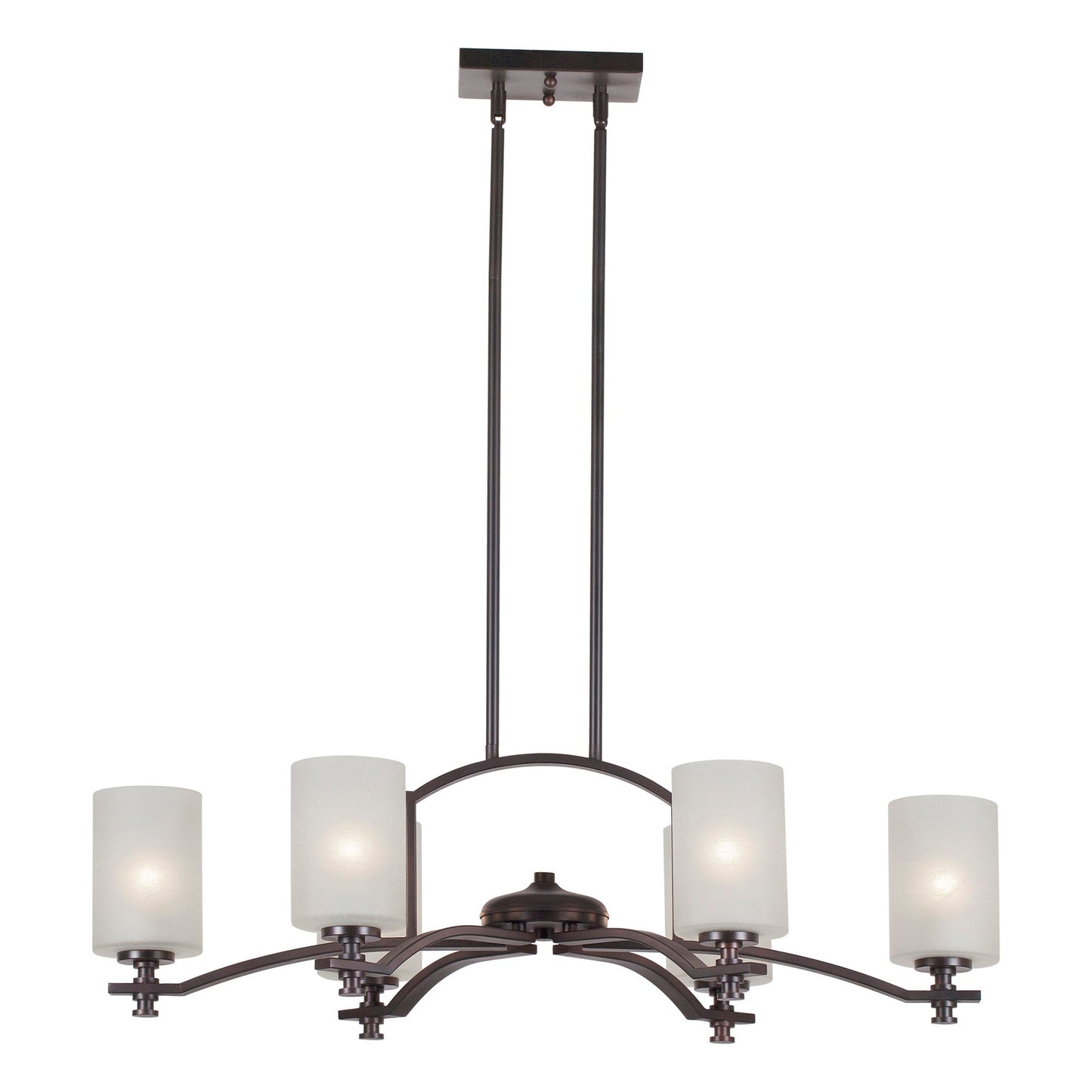 Forte Lighting Page 36" 6-Light Steel Antique Bronze Oval Chandelier With White Linen Glass Shades