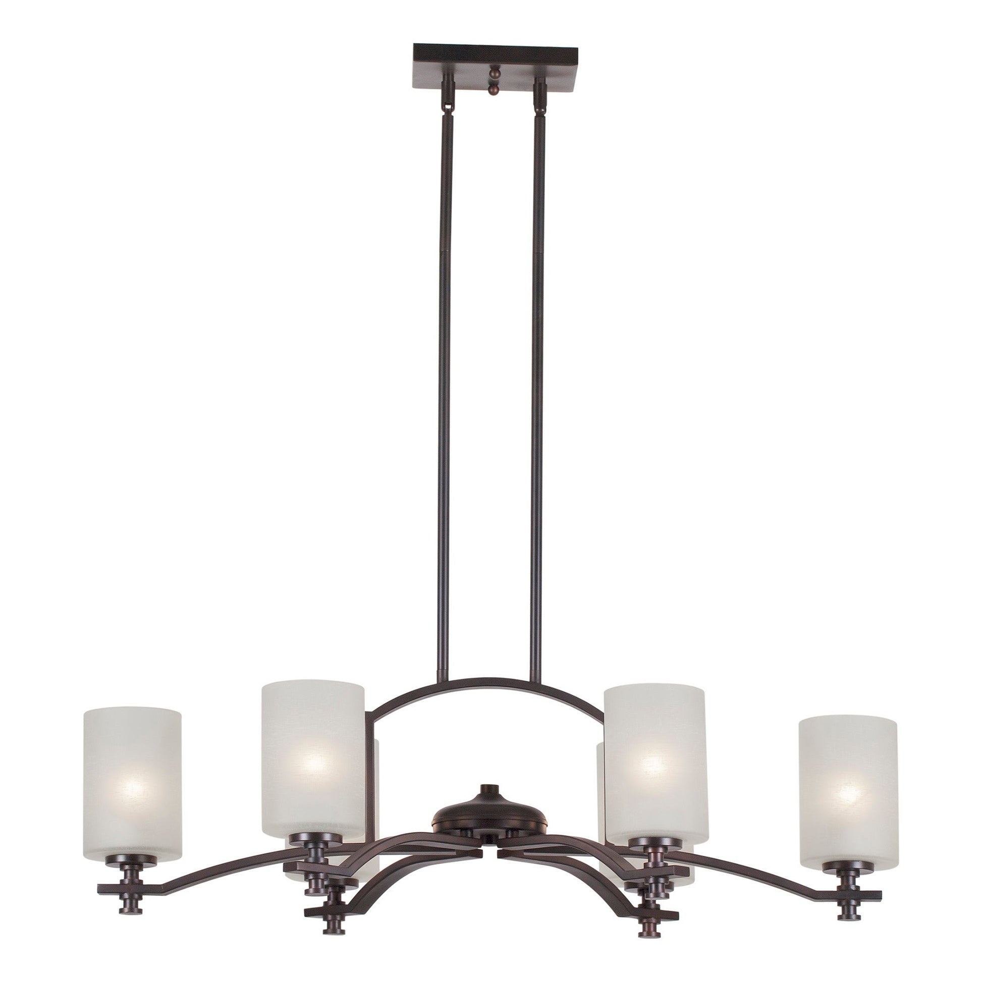 Forte Lighting Page 36" 6-Light Steel Antique Bronze Oval Chandelier With White Linen Glass Shades