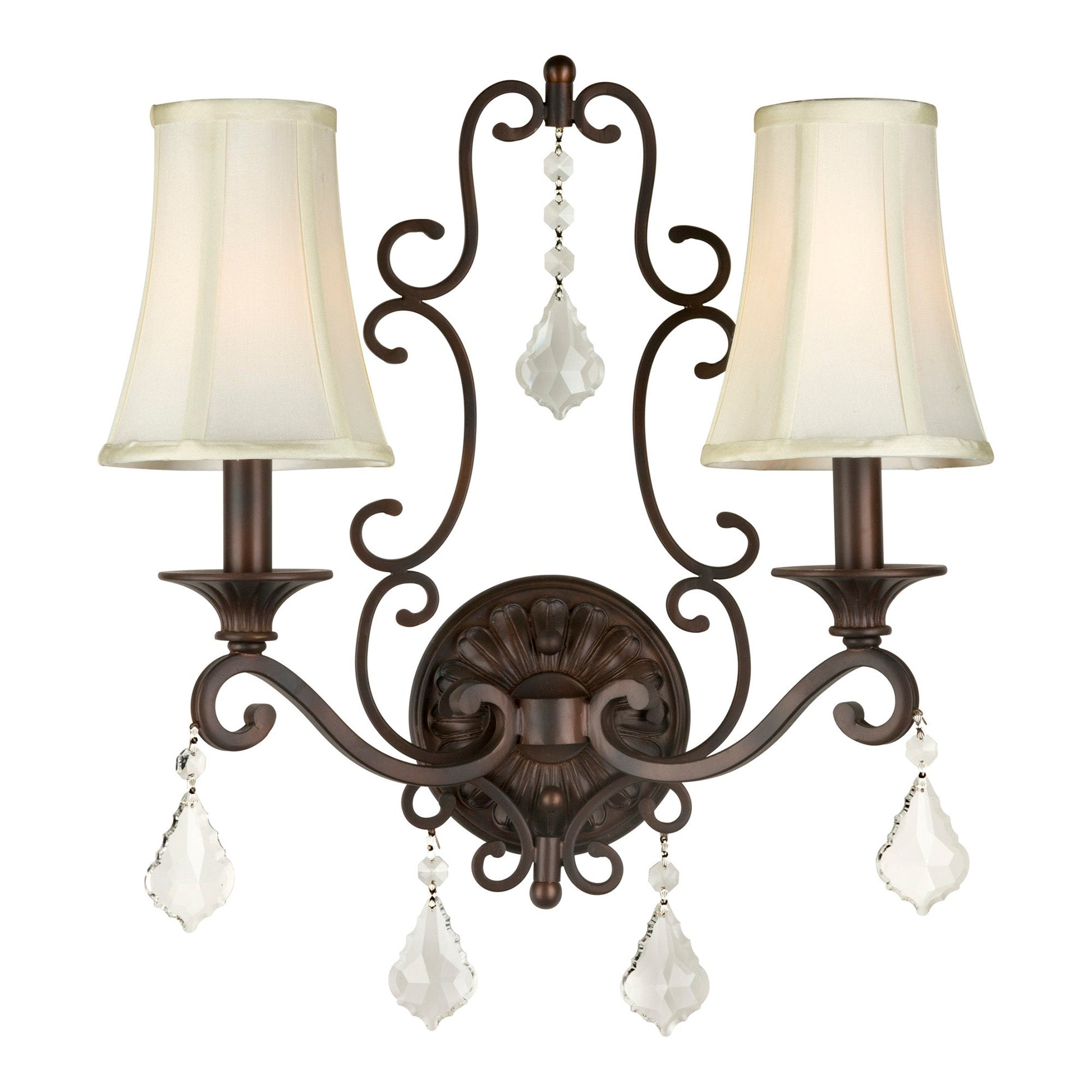 Forte Lighting Pau 16" 2-Light Steel Antique Bronze Wall Sconce With Off White Linen Shade